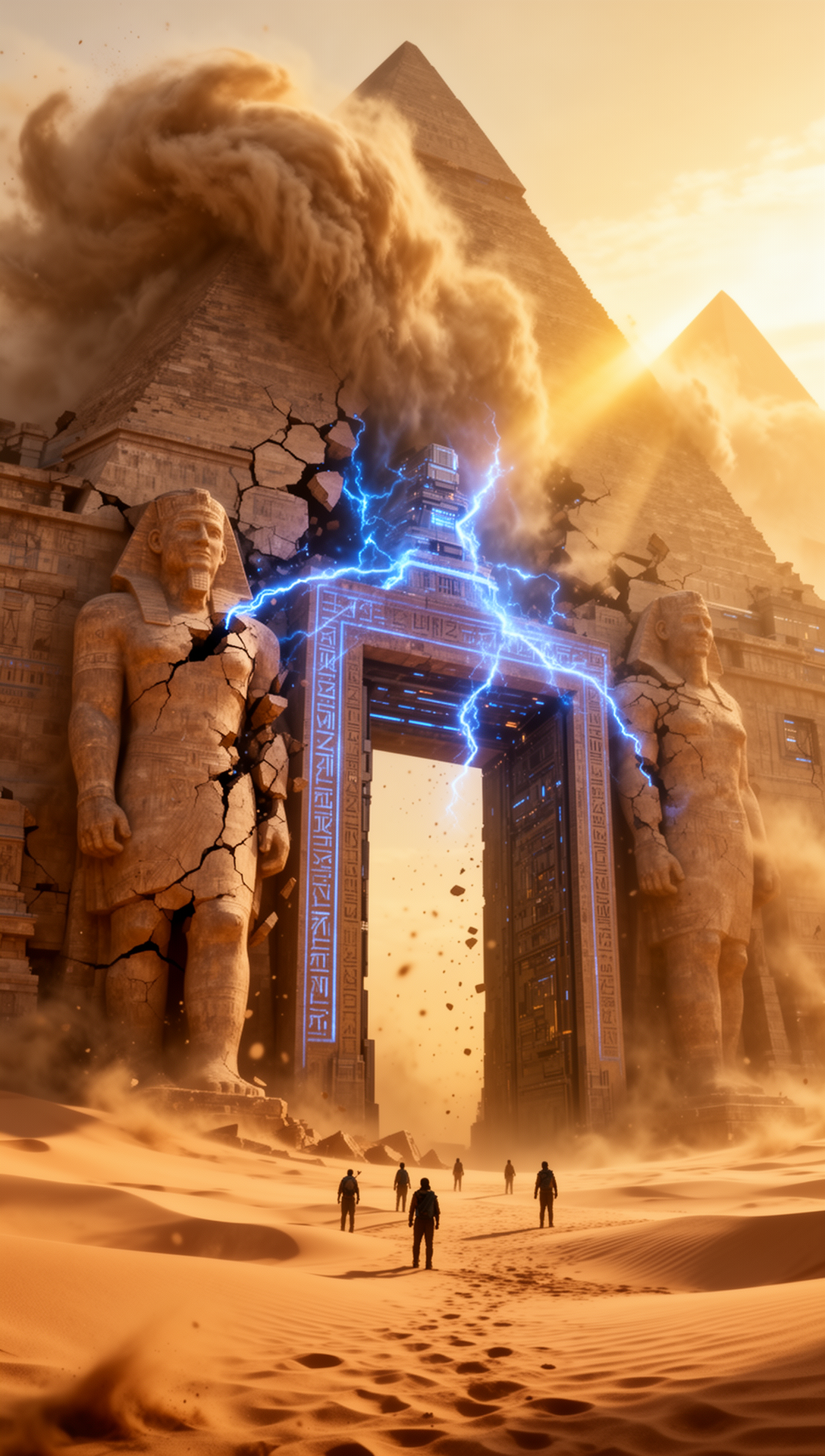An imagined ancient city with futuristic architecture